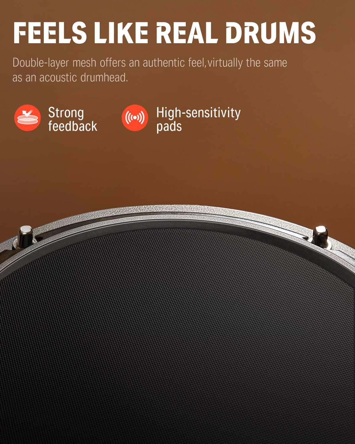 Electric Drum Set for Beginner with 180+ Sounds, Quiet Mesh Kid Child Students Electronic Drum Kit with Heavy Duty Pedals, On-Ear Headphones, DED-80 Gray