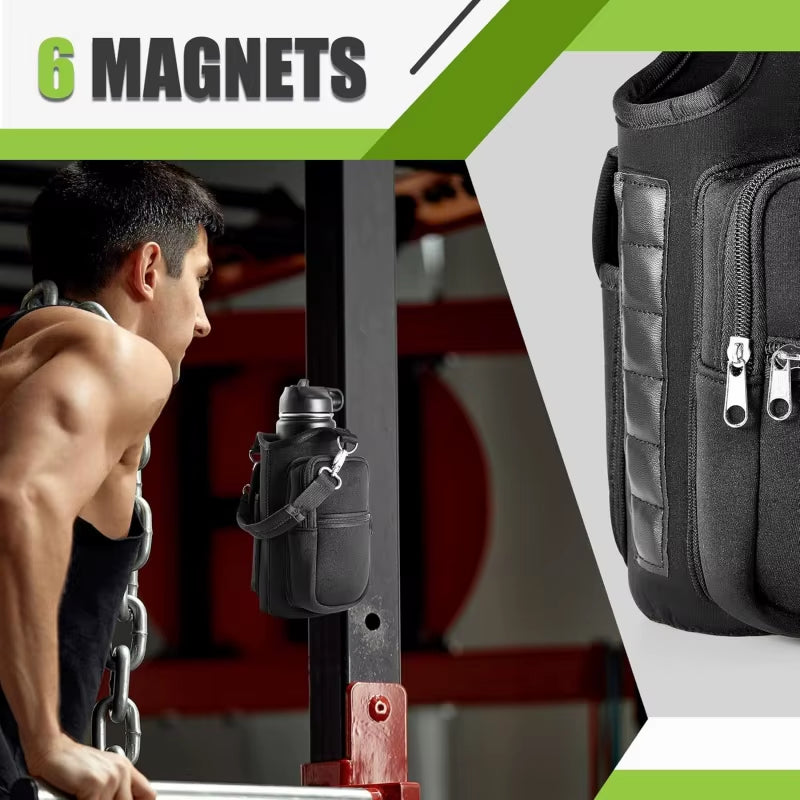 Revolutionary Magnetic Water Bottle Holder with Phone Pocket & Adjustable Strap - Perfect for Gym & Outdoor Adventures